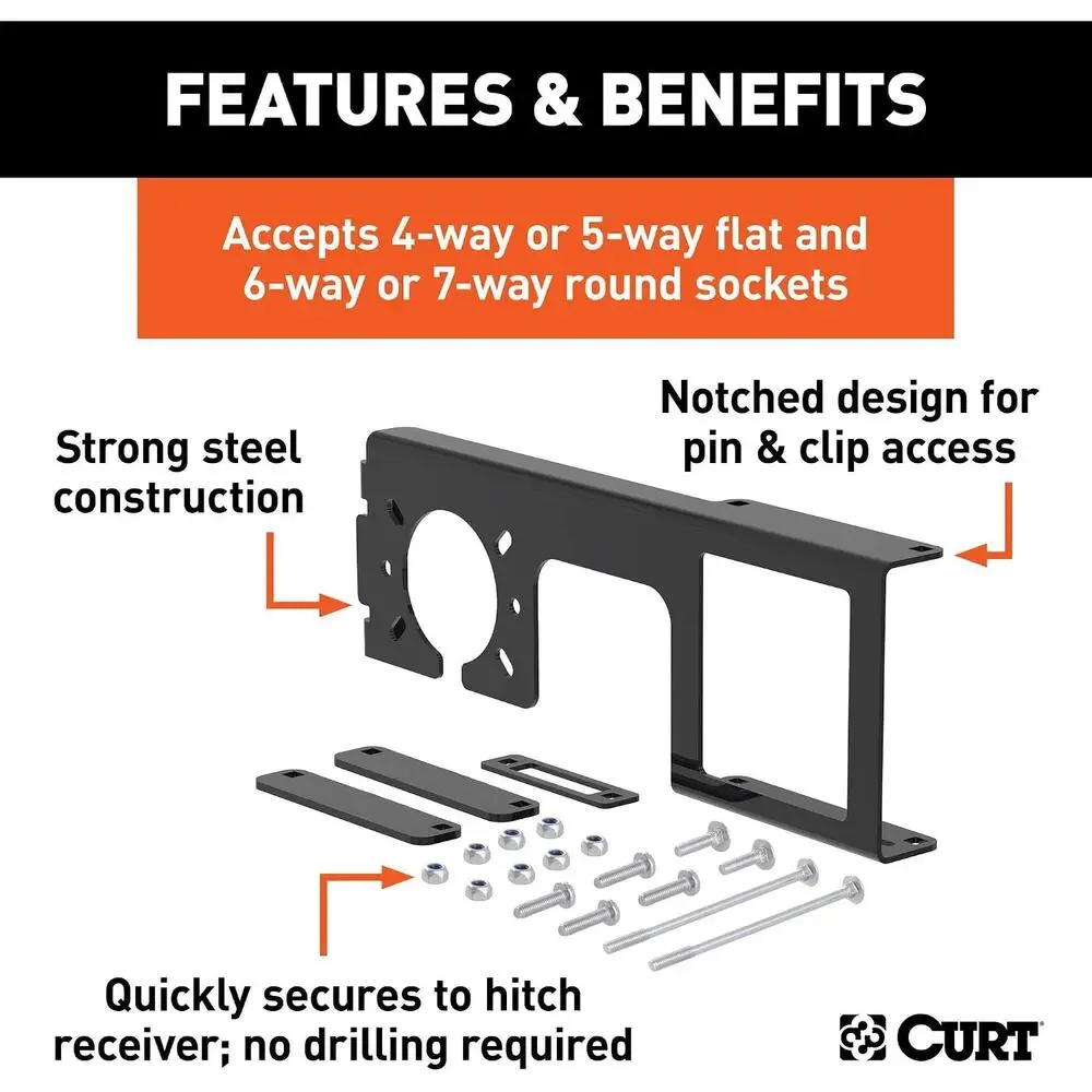 CURT 58003 Easy-Mount Trailer Bracket, 2-1/2 Inch Receiver, 4 or 5, 6 or 7 Way